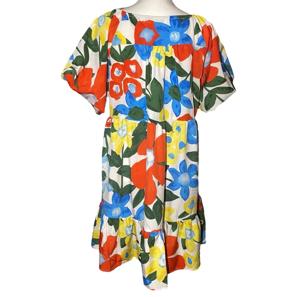 Umgee Women's Medium Bubble Sleeve Floral Mini Tiered Ruffle Dress‎ Tassels - Picture 5 of 8